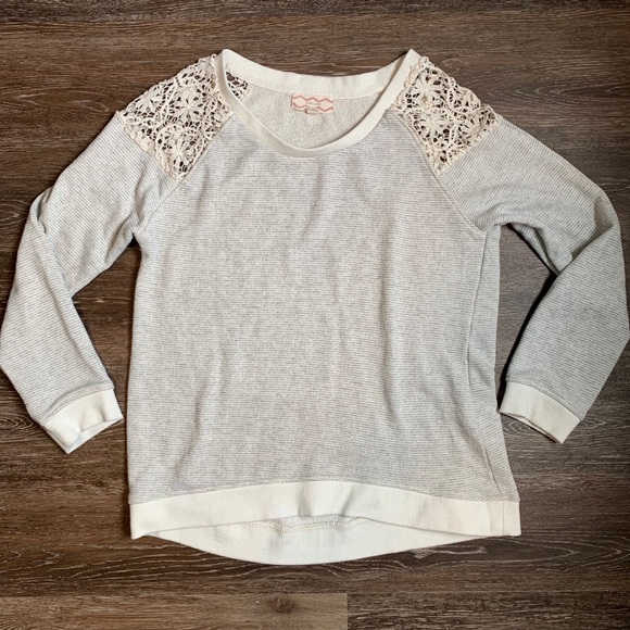 Pink.Rose Gray Sweatshirt w lace shoulder details - Picture 1 of 4